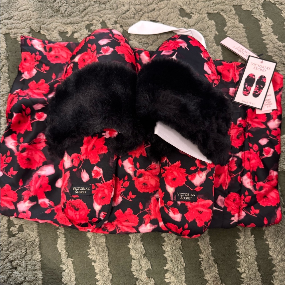 New Victoria's Secret Red Floral Slippers